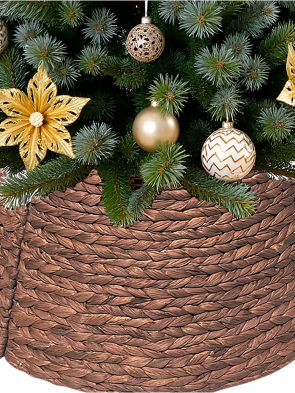 Handwoven Christmas Tree Collar – Natural Water Hyacinth Rattan Ring,Rustic Boho